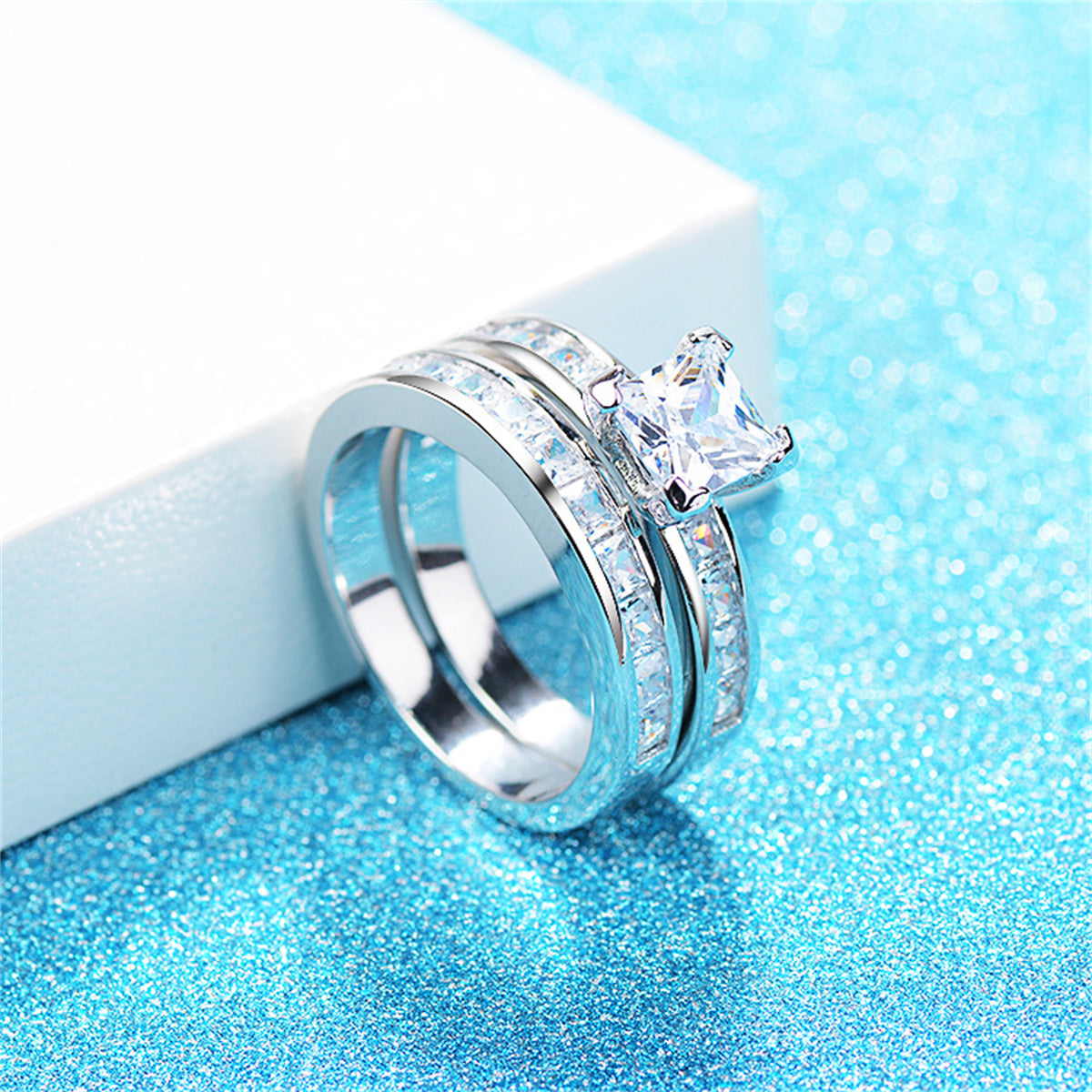 Princess Crystal and Silver-Plated Ring Set, jewelry gift sets for women, botanical inspired, styled look