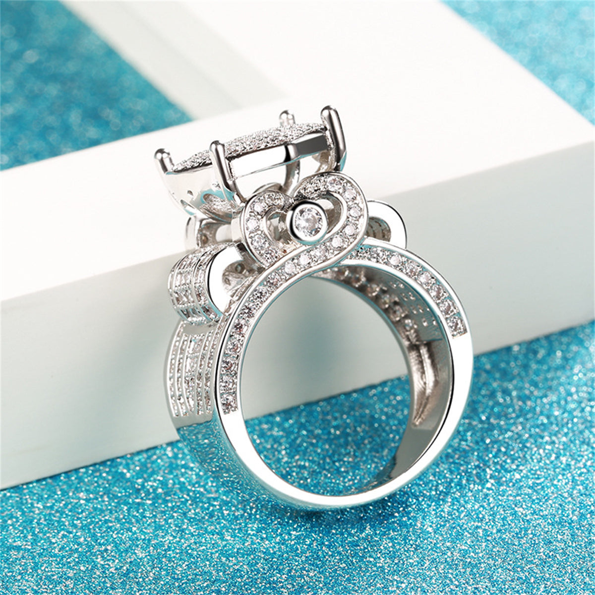 Cubic Zirconia and Silver-Plated Heart Ring, silver statement rings for women, dainty minimalist design, styled look