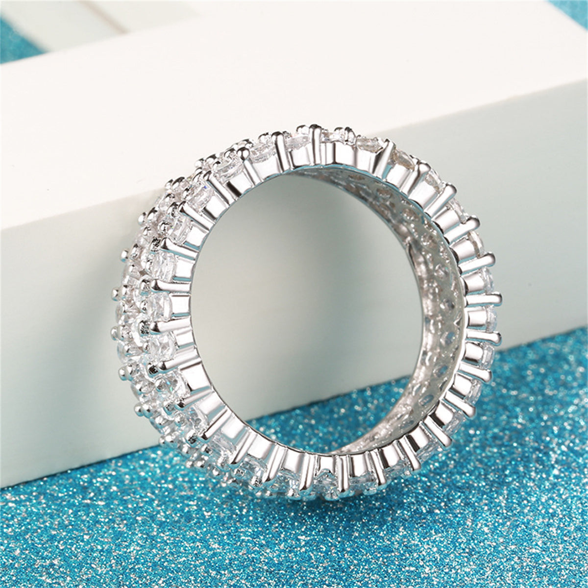 Crystal and Cubic Zirconia Silver-Plated Marquise Layer Ring, silver statement rings for women, styled look