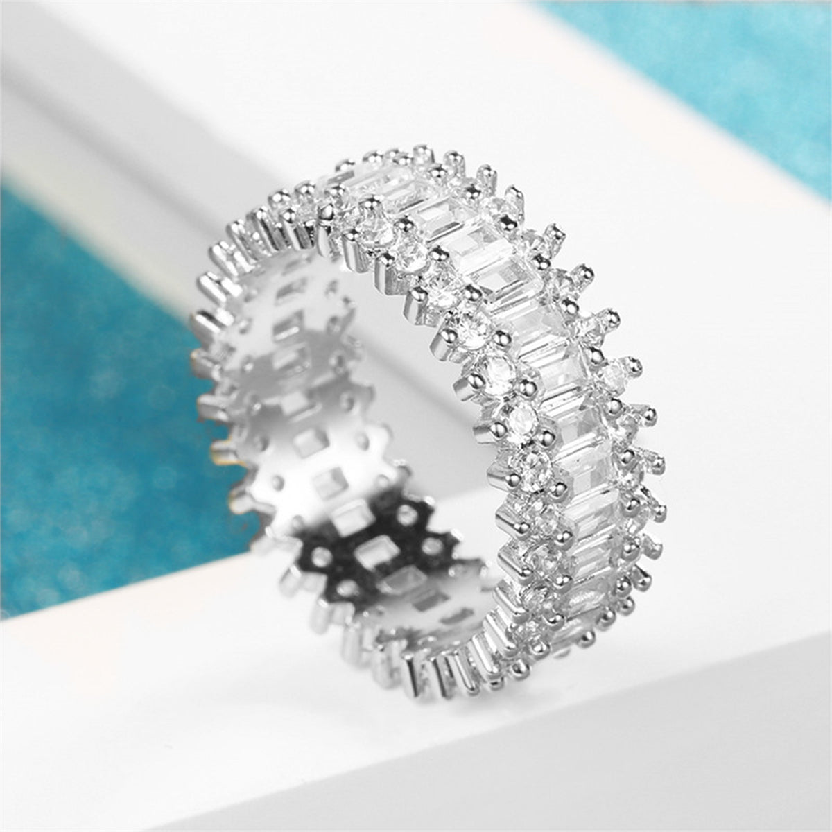 Clear Crystal and Cubic Zirconia Band Ring, statement rings for women, elegant gift for her, side view
