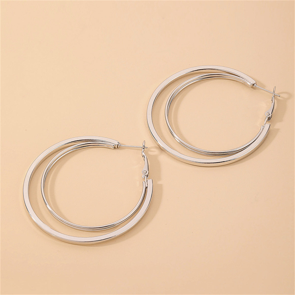 Silver-Plated Layered Hoop Earrings, elegant gift for her, detail close-up