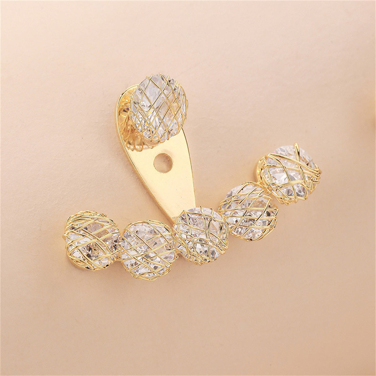 Cubic Zirconia and 18K Gold-Plated Nets Round Ear Jackets, gold drop earrings for women, elegant gift for her, lifestyle look