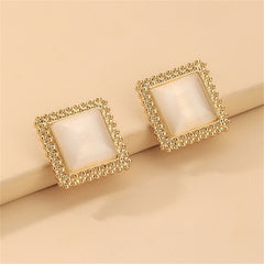 Cats Eye & 18K Gold-Plated Square Stud Earrings