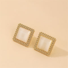 Cats Eye & 18K Gold-Plated Square Stud Earrings