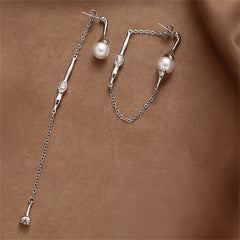 Pearl & Crystal Silver-Plated Mismatched Ear Jackets