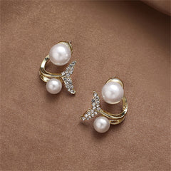 Cubic Zirconia & Pearl Fishtail Ear Jackets