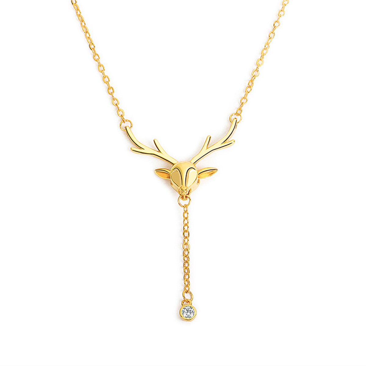 Cubic Zirconia and 18K Gold-Plated Reindeer Pendant Necklace, gold pendant necklace for women, everyday style, lifestyle look
