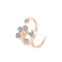cubic zirconia & 18k Rose Gold-Plated Flower & Butterfly Ring - streetregion