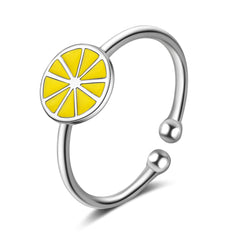 Yellow Enamel & Silver-Plated Lemon Open Ring