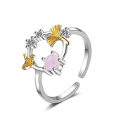 Cubic Zirconia & Catseye Ginkgo Leaf Open Ring