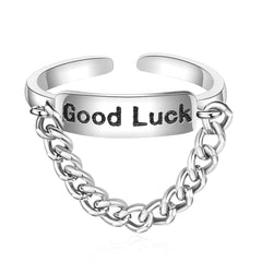 Silver-Plated 'Good Luck' Chain Open Ring