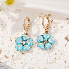 Blue Crystal & Cubic Zirconia Flower Drop Earrings