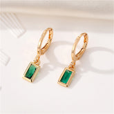 Green Crystal & 18K Gold-Plated Rectangle Huggie Earring
