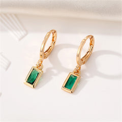 Green Crystal & 18K Gold-Plated Rectangle Huggie Earring