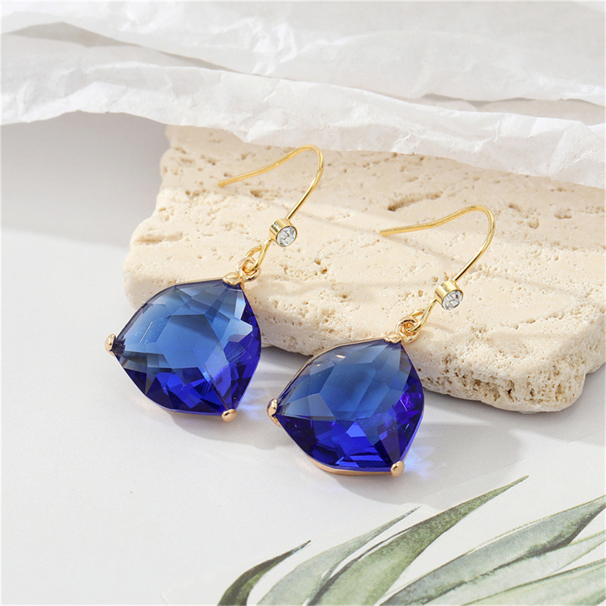 Blue Crystal and Cubic Zirconia Shield Drop Earrings, drop earrings for women, vintage-inspired design, front view
