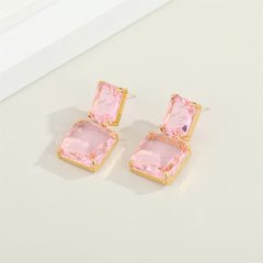 Pink Crystal & 18K Gold-Plated Double Cube Drop Earrings