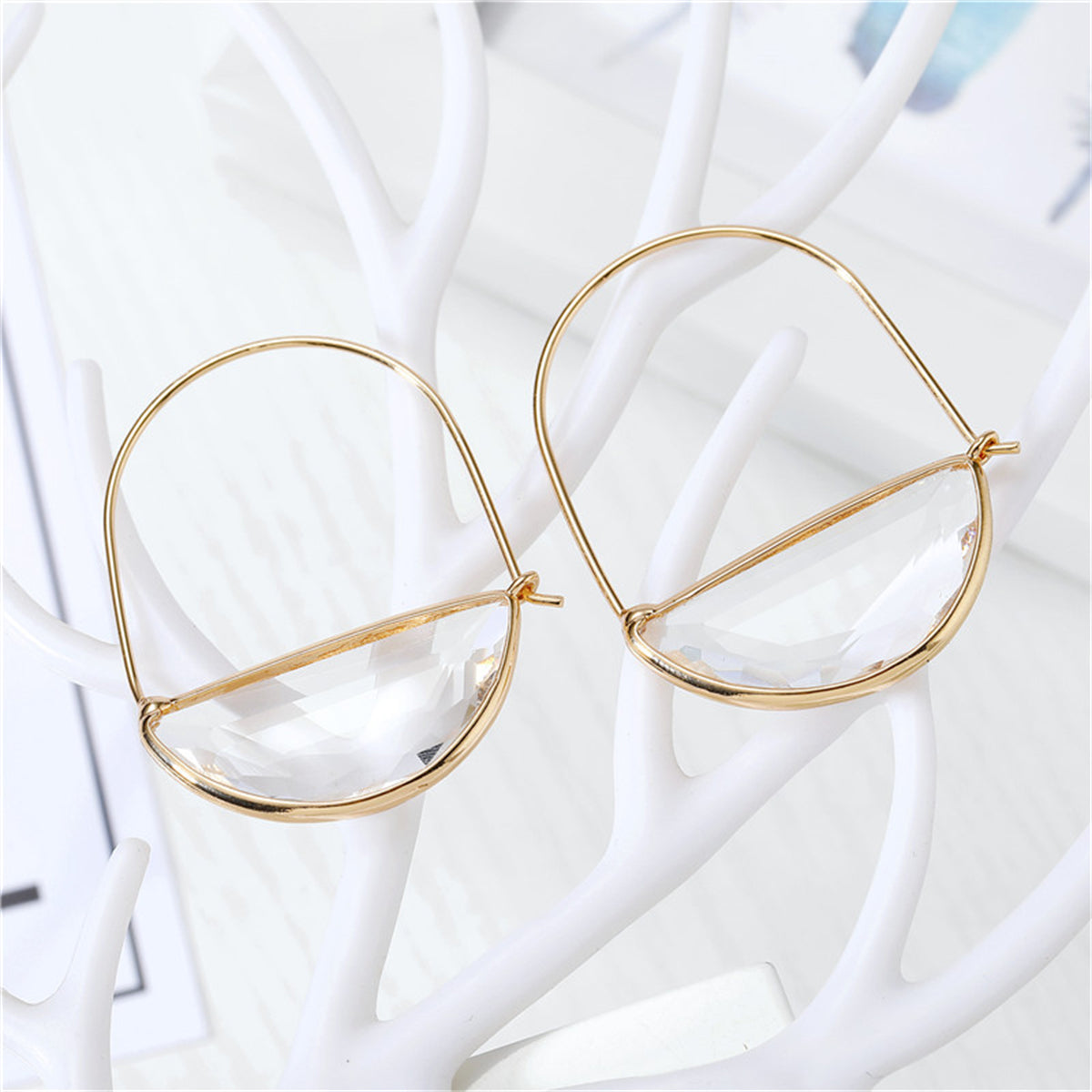 Clear Crystal and 18K Gold-Plated Half-Circle Hoop Earrings, gold drop earrings for women, lifestyle look