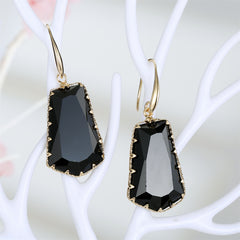 Black Crystal & 18K Gold-Plated Shield Drop Earrings