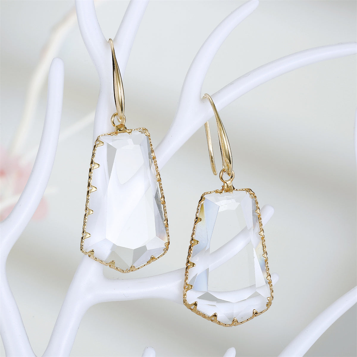 Crystal and 18K Gold-Plated Ladder Drop Earrings, gold drop earrings for women, elegant gift for her, front view