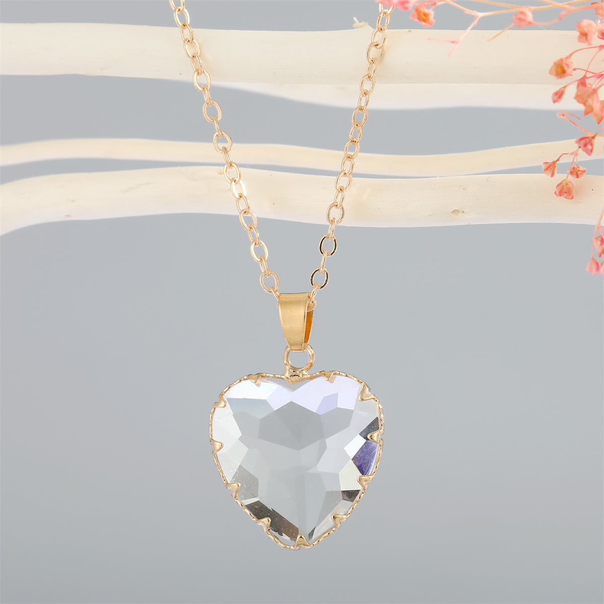 Crystal and 18K Gold-Plated Heart Pendant Necklace, gold pendant necklace for women, vintage-inspired design, front view