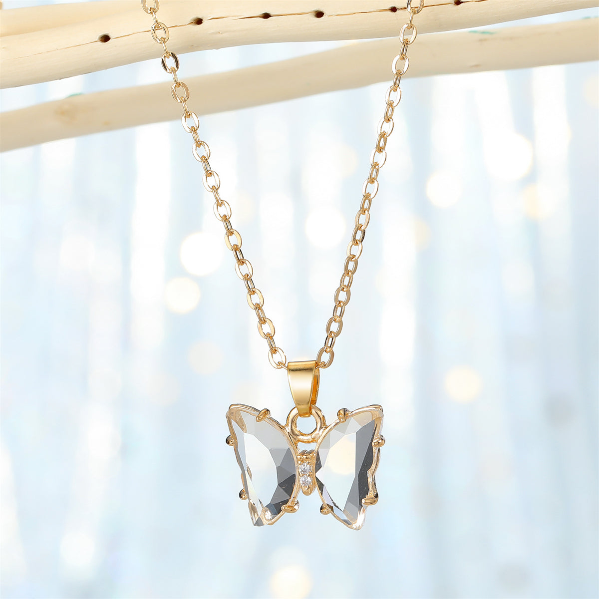 Crystal and Cubic Zirconia Butterfly Pendant Necklace, pendant necklace for women, elegant gift for her, front view