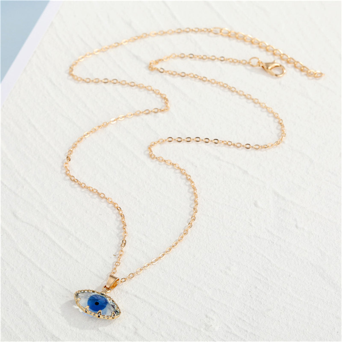 Blue Crystal and 18K Gold-Plated Evil Eye Pendant Necklace, gold pendant necklace for women, everyday style, side view