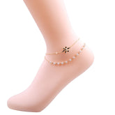 Pearl & 18K Gold-Plated Flower Beaded Layered Anklet