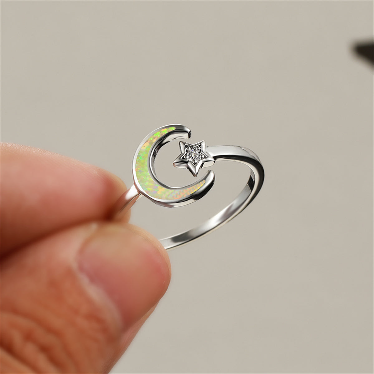 Opal and Cubic Zirconia Celestial Bypass Ring, statement rings for women, elegant gift for her, styled look