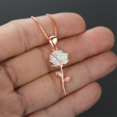 Opal & 18K Rose Gold-Plated Rose Pendant Necklace