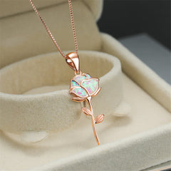 Opal & 18K Rose Gold-Plated Rose Pendant Necklace
