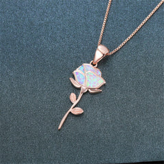 Opal & 18K Rose Gold-Plated Rose Pendant Necklace