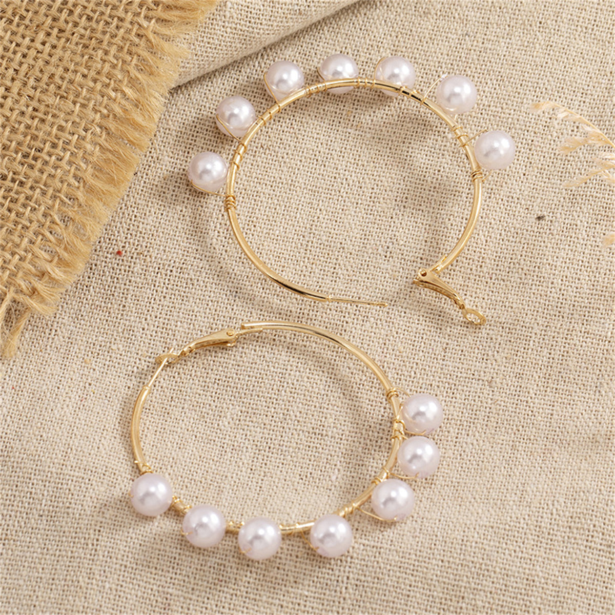 Pearl and 18K Gold-Plated Beaded Hoop Earrings, vintage-inspired design, lifestyle look