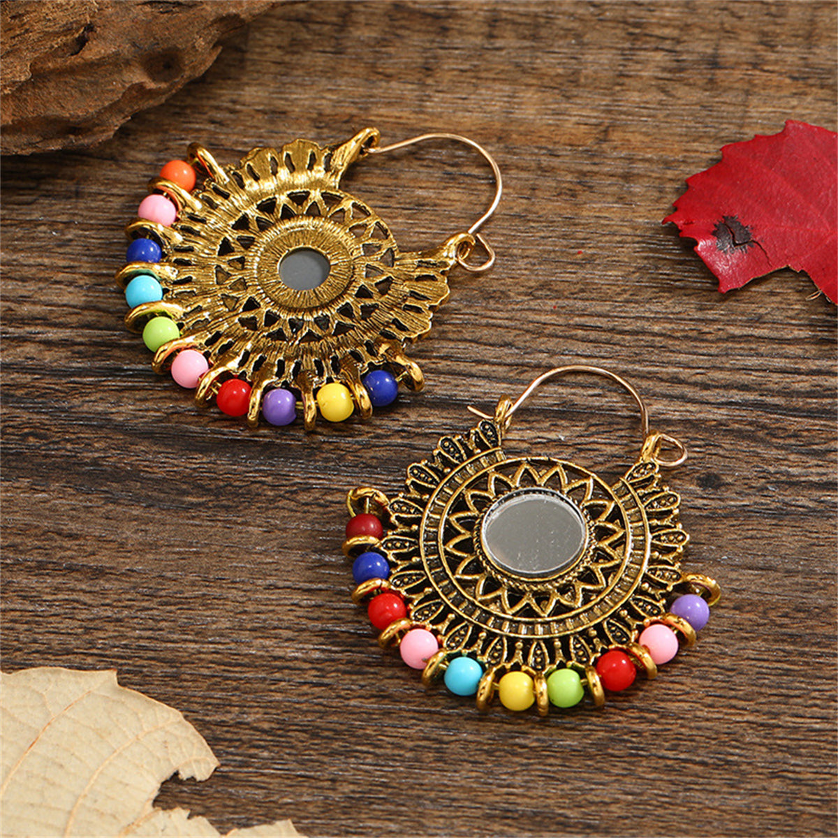 Red Resin and 18K Gold-Plated Beaded Floral Leverback Earrings, gold drop earrings for women, lifestyle look