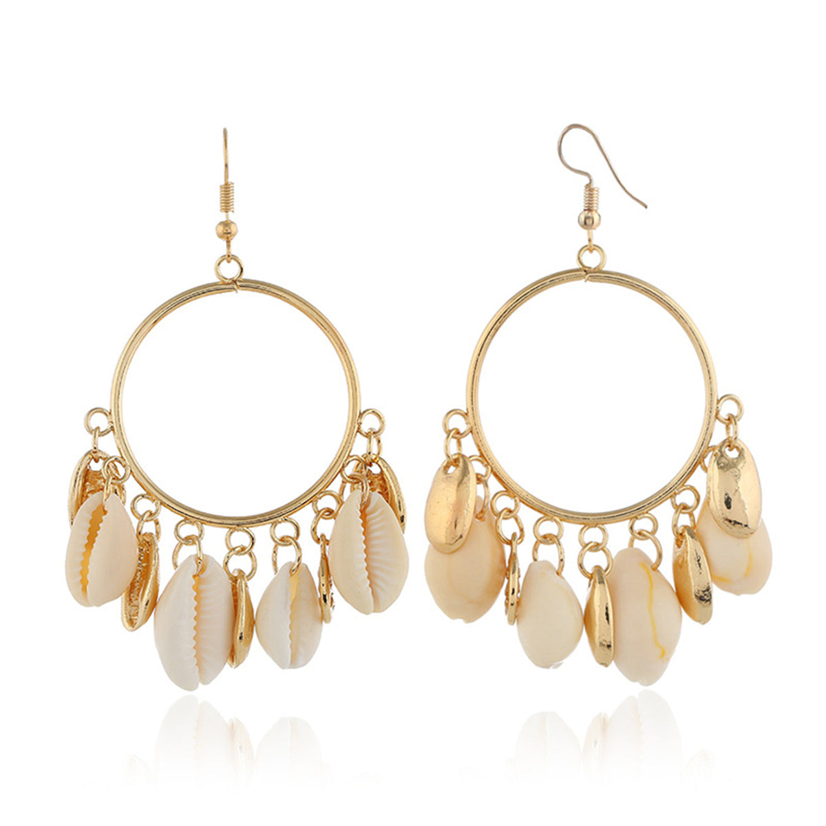 Shell and 18K Gold-Plated Circle Tassel Drop Earrings, gold drop earrings for women, botanical inspired, lifestyle look