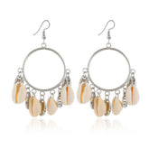 Shell & Silver-Plated Circle Tassel Hoop Earrings