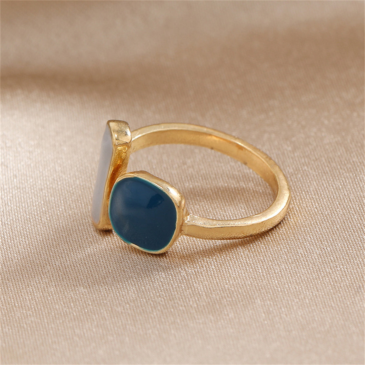 Navy Enamel and 18K Gold-Plated Bar Open Ring, gold statement rings for women, everyday style, lifestyle look