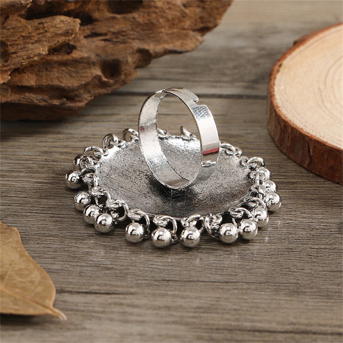 Silver-Plated Bead Tassel Adjustable Ring, silver statement rings for women, elegant gift for her, styled look