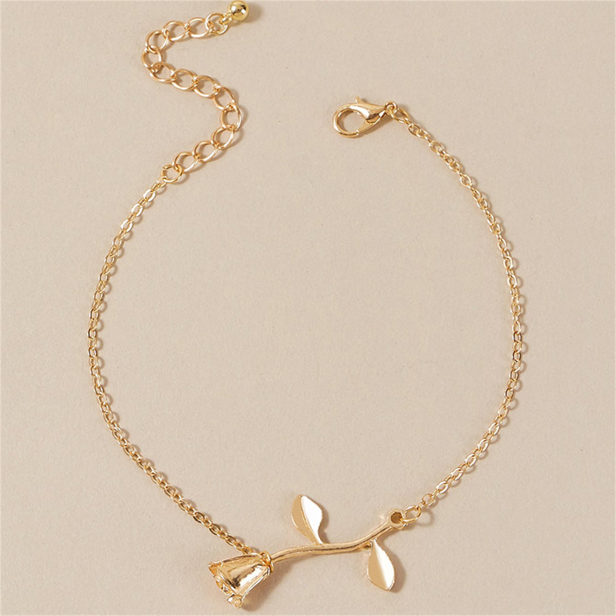 18K Gold-Plated Rose Charm Anklet, gold anklet bracelet, everyday style, detail close-up