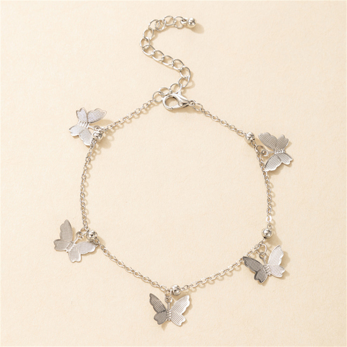 Silver-Plated Butterfly Station Anklet, silver anklet bracelet, elegant gift for her, lifestyle look