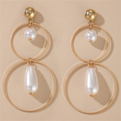 Pearl & 18K Gold-Plated Double-Hoop Drop Earrings