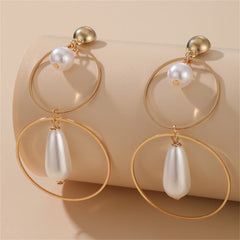 Pearl & 18K Gold-Plated Double-Hoop Drop Earrings