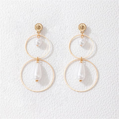 Pearl & 18K Gold-Plated Double-Hoop Drop Earrings
