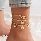 Acrylic & 18K Gold-Plated 'Angel' Butterfly Station Anklet Set