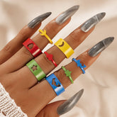 Yellow Enamel Celestial Heart & Dolphin Ring Set