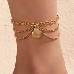 18K Gold-Plated Seashell Charm Layered Anklet