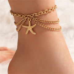 18K Gold-Plated Layered Starfish-Charm Anklet