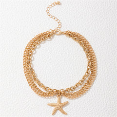 18K Gold-Plated Layered Starfish-Charm Anklet