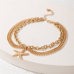 18K Gold-Plated Layered Starfish-Charm Anklet