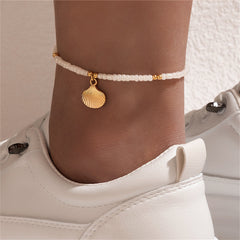 Pearl & 18K Gold-Plated Shell Charm Anklet