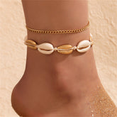 Shell & 18K Gold-Plated Curb Chain Anklet Set